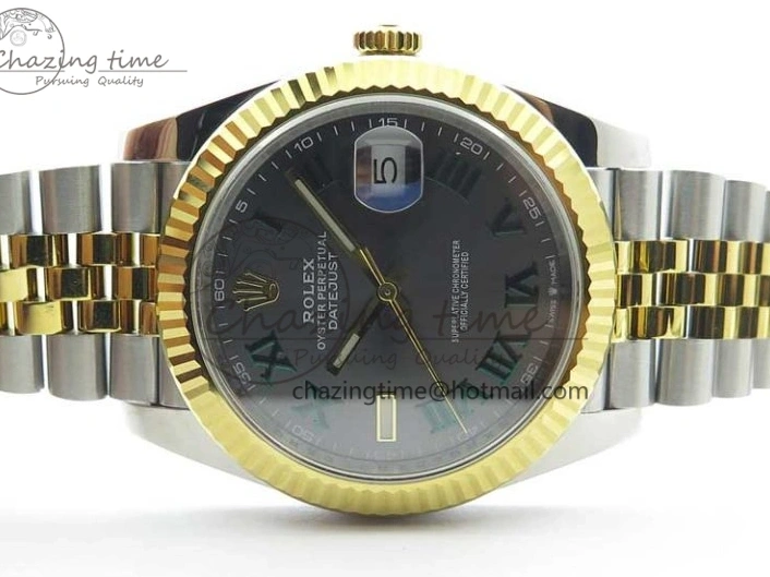 MiroTime 0519 DateJust 41 SS YG 126333 Fluted Bezel DJF Best Edition 904L Steel Gray Dial Green Roman Markers on Jubilee Bracelet A Seasonal 3194